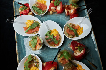 Delicious appetizers, sliced jamon, vegetables and flatbread .snacks 