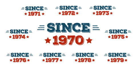Since 1970-1979. Since 70's set grunge vector design.