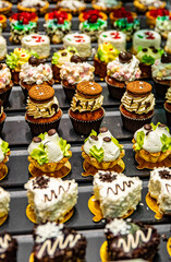 various fresh cakes dessert in supermarker