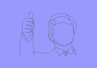 standing businessman showing thumb up gesture - continuous line drawing