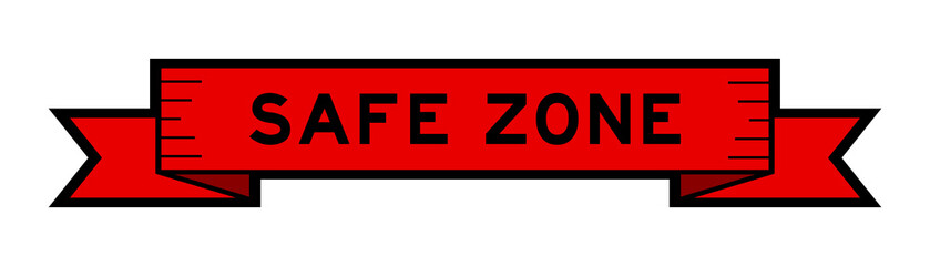 Ribbon label banner with word safe zone in red color on white background
