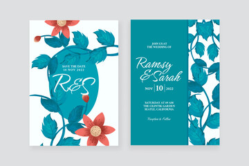 Floral watercolor ornament wedding invitation with double side 