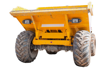 Close up of dumper truck tyres on white background