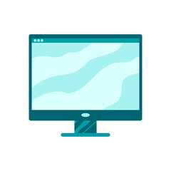 Blue green monitor isolated on white. Flat vector illustration.