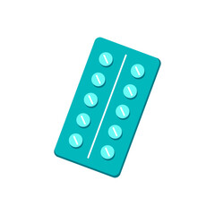 Plastic blister pack with pills isolated on white. Flat vector
