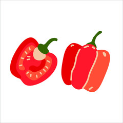 Set of sweet bell peppers. Fresh whole vegetables of different color. Raw natural food. Healthy ripe veggies. Flat vector illustration isolated on white background