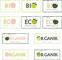 Eco, bio, organic and natural products sticker, label, badge and logo. 
Ecology icon. Logo template with green leaves for organic and eco 
friendly products. Vector illustration