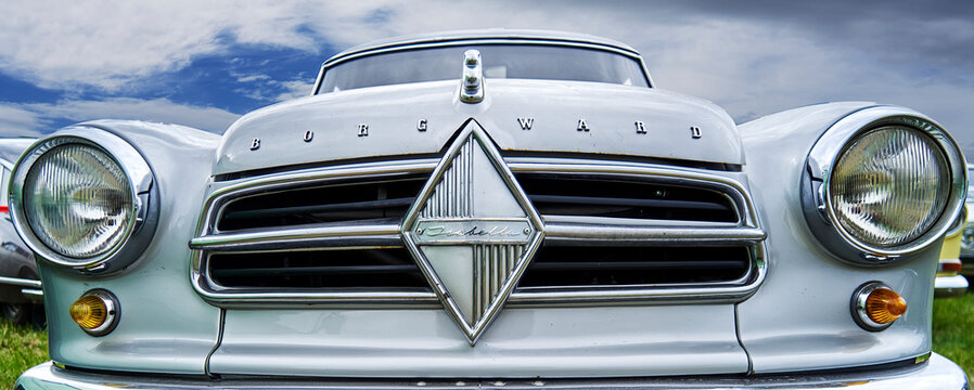 Borgward Isabella, front view of the classic automobile from the 1950s in Hildesheim, Germany, May 21, 2022
