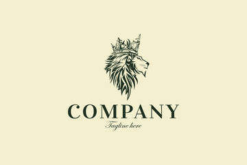 Lion face logo with crown on head illustration