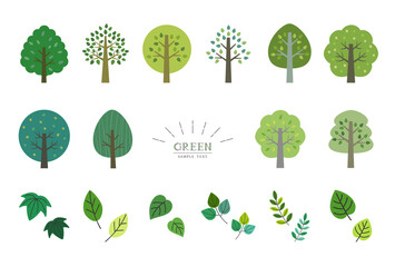 緑の木々と葉　イラスト素材セット / vector eps - obrazy, fototapety, plakaty