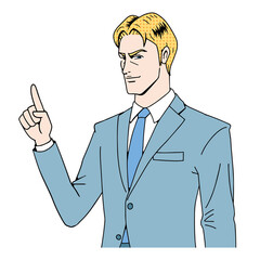 アメコミタッチの説明するビジネスマン