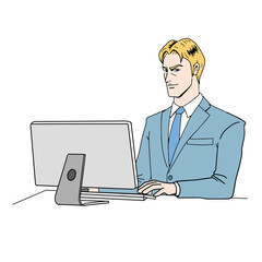 アメコミタッチのパソコンをするビジネスマン