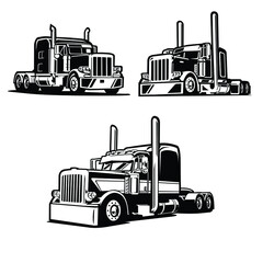 Monochrome 18 wheeler big rig freight semi truck vector isolated in white background © bonky