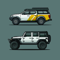 Overland Truck Side View Vector Isolated Bundle Set © bonky