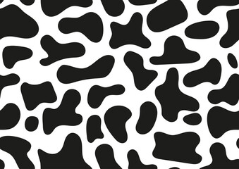 Fototapeta na wymiar Dalmatian seamless pattern, animal print with skin spot texture. Absract shapes design dog or cow black spots on white background for fibres and textile. Simple endless leather backdrop.