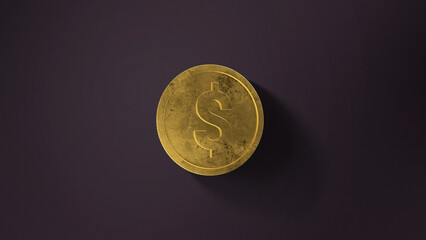 Coin Dolar Sign - Super HighQuality Coin - Gold coin - with Background - Dark Purple