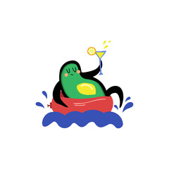 Cartoon cute avocado flat hand drawn character. Vegetarian eating. Keto diet illustration with lettering. Vegan healthy nutrition.