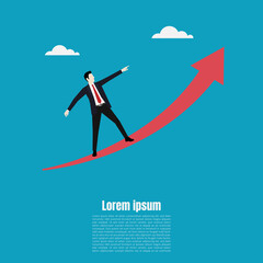 businessman stand on a growth arrow to the target.