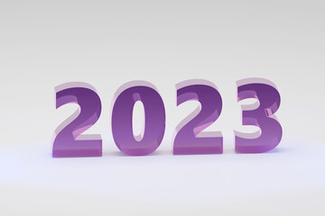 Soft purple glass style Christmas mood sign 2023 Modern Minimal New Year Concept- 3D render Illustration
