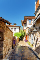 Fototapeta na wymiar Traditional Ottoman houses on an old street in Kaleici, Antalya