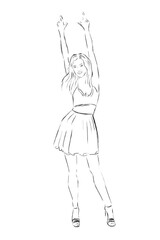 Young stylish girl Women fashion Hand drawn illustration Sketch style