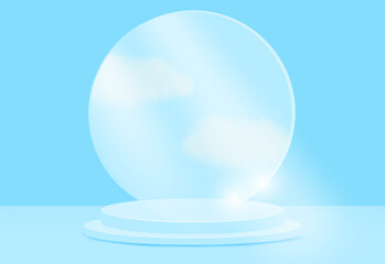 Premium blue sky podium stage with stand show award products.