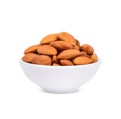 Almonds in a white cup isolated on white background