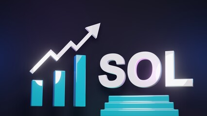 Solana (Sol) mit Diagramm auf dunklem Hintergrund, 3D