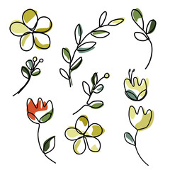 set of one line art of botanical flower in minimal design