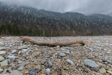 dried out riverbed of the Isar in winter (Bavaria, Germany)