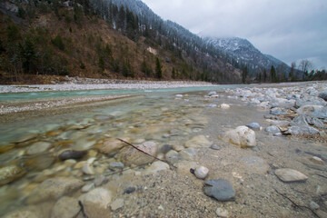clear river in the mountains (Isar, Bavaria, Germany)