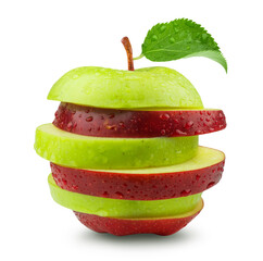 Apple isolated. Sliced green and red apples on a white background.