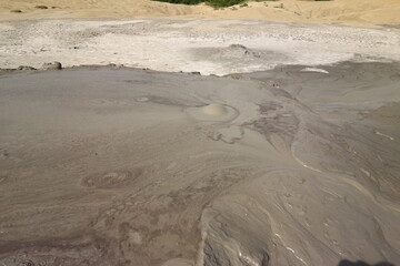 landscape of muddy volcanoes buzau romania an important tourist attraction