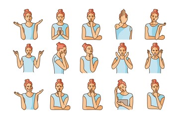 Woman emotion color line illustration