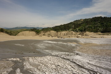 landscape of muddy volcanoes buzau romania an important tourist attraction
