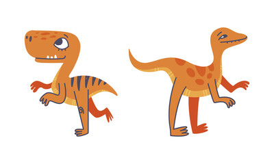 Funny Dinosaur as Cute Prehistoric Creature and Comic Jurassic Predator Vector Set