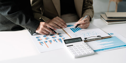 Business accounting people are meeting for analysis data figures to plan business strategies. Business discussing concept.
