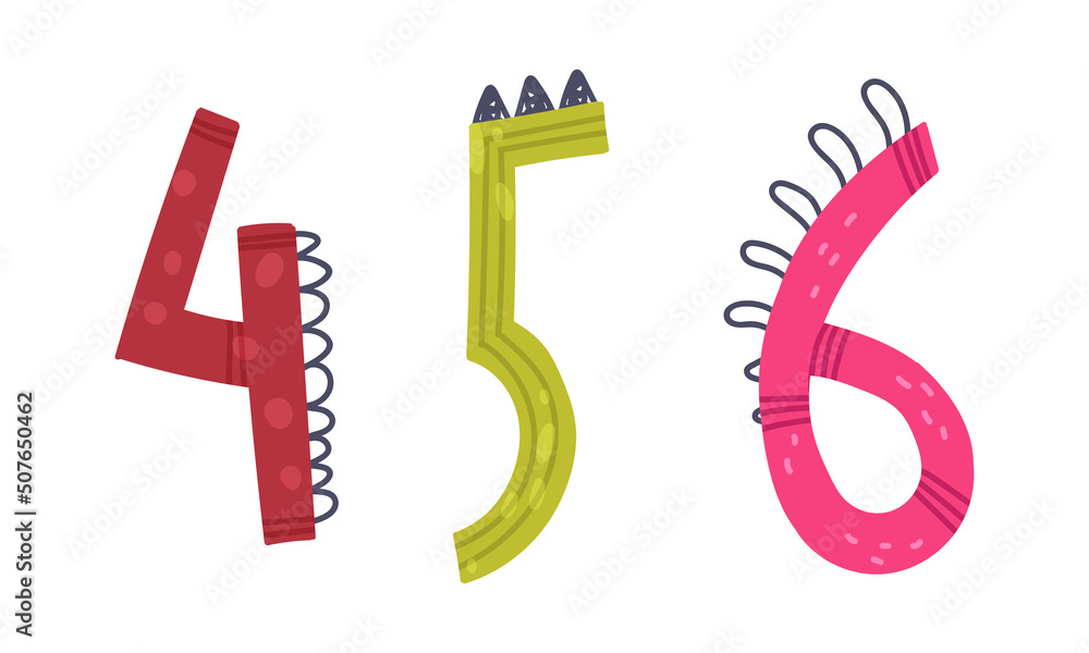 Poster dinosaur number or numeral with spikes isolated on white background vector set