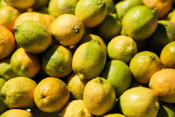 Lemon background on a shelf in market. Organic eating. Farmer's food.