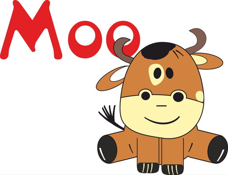 Cute Cartoon Cow Says Moo