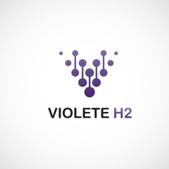 Violete hydrogen H2 logo design isolated on a white background. Vector illustration of hydrogen icon.