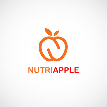 Nutrition logo template. Fresh apples with the letter n are nutrition. Health nutrition logo type.