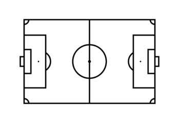 Soccer field in line style. Football field icon. Vector illustration of playground on white background. Top view. Coach table for tactic presentation for players. Sports strategy.