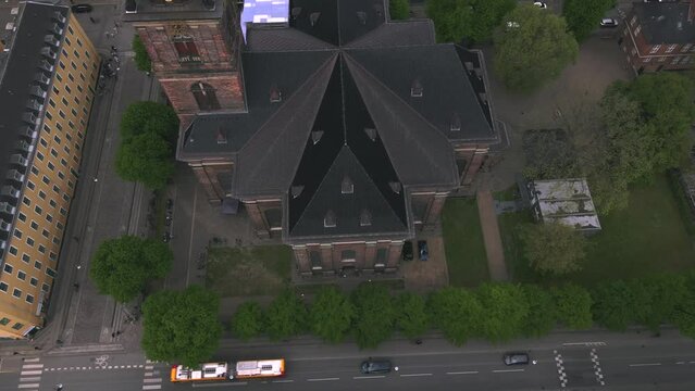 Church of Our Savior (Vor Frelsers Kirke) In Copenhagen, Denmark by Drone