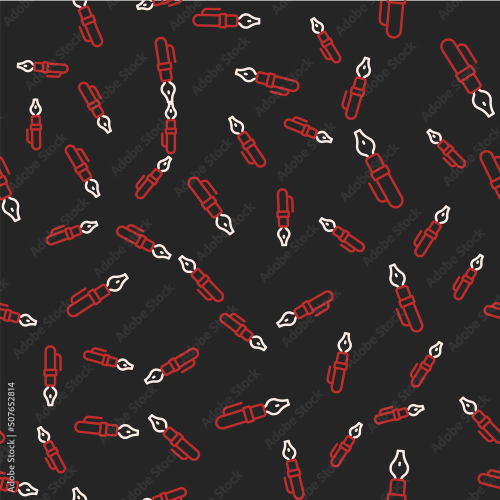 Poster line fountain pen nib icon isolated seamless pattern on black background. pen tool sign. vector