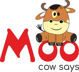 cute cartoon cow says moo
