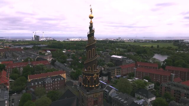 Church of Our Savior (Vor Frelsers Kirke) In Copenhagen, Denmark by Drone