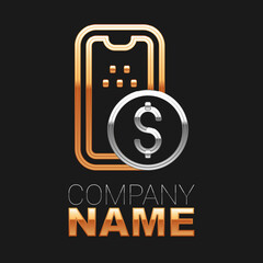 Line Mobile banking icon isolated on black background. Transfer money through mobile banking on the mobile phone screen. Colorful outline concept. Vector