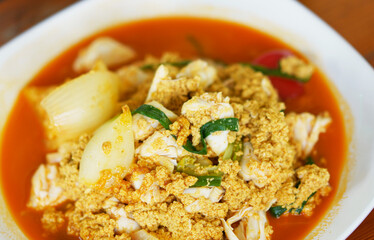 yellow curry crab fried menu,close up