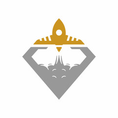 Rocket and diamond illustration logo template on white background